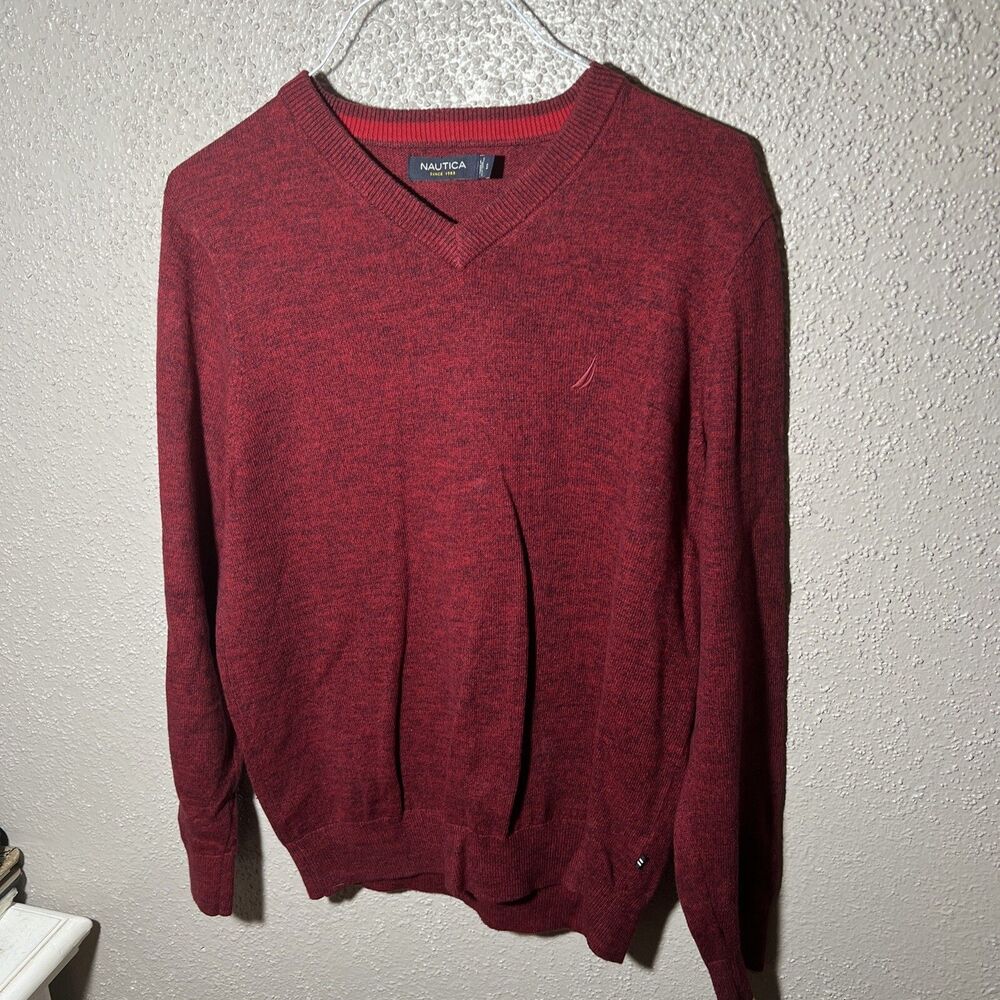Nautica V Neck Sweater Size Small Red %100 Cotton Great Condition RN67835